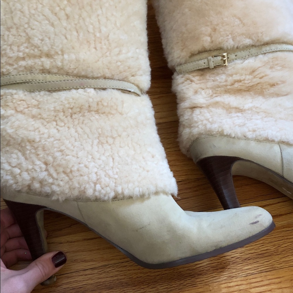 Lauren Ralph Lauren Tan Faux Shearling Heeled Boots Size 8 - Picture 3 of 13